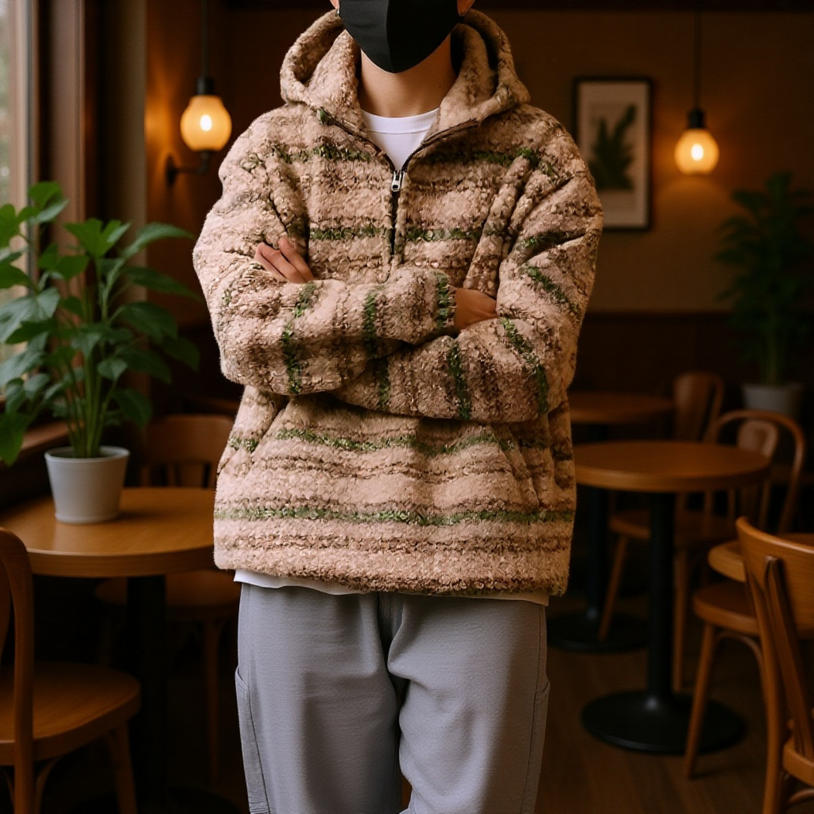 Tavasszal Új Japán Stílusú Csíkos Laza Gyapjú Kabát Férfiaknak