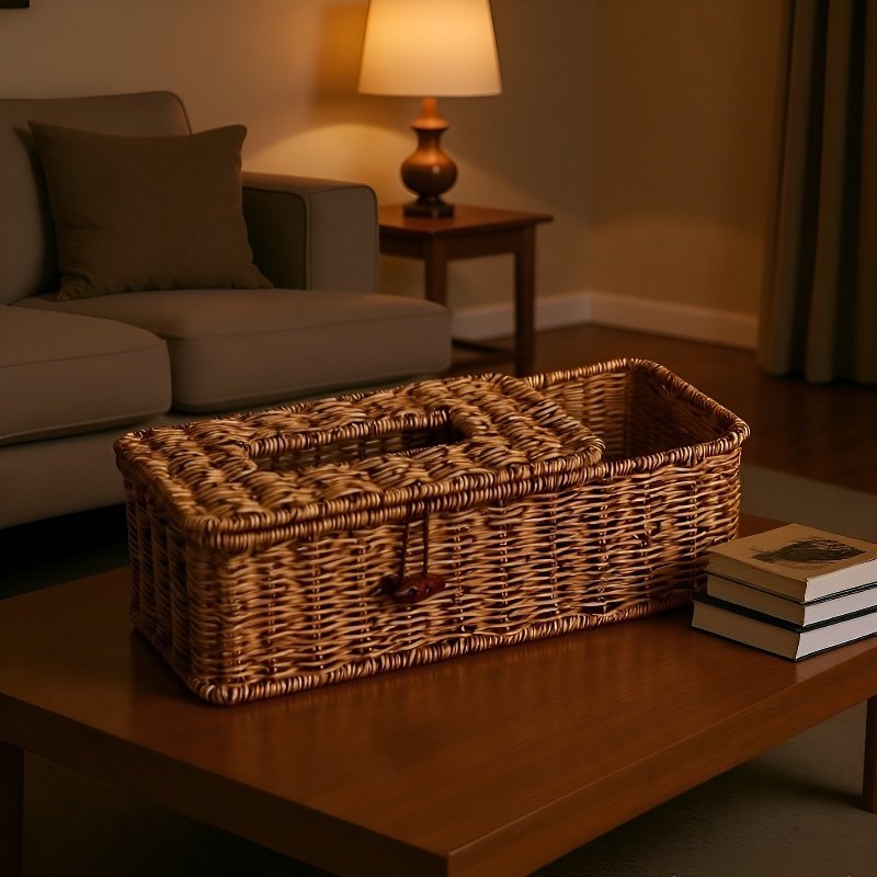 Boîte à mouchoirs en rotin fait main, multifonction, style luxueux, pour salon et salle à manger