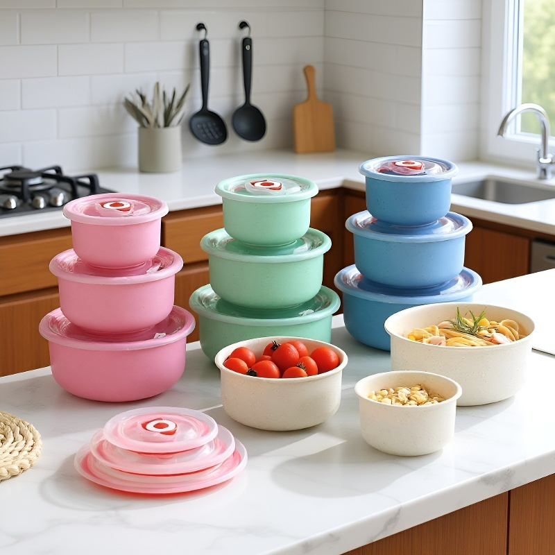 環境に優しい・耐久性抜群の電子レンジ対応麦わら食品保存容器（蓋付き）