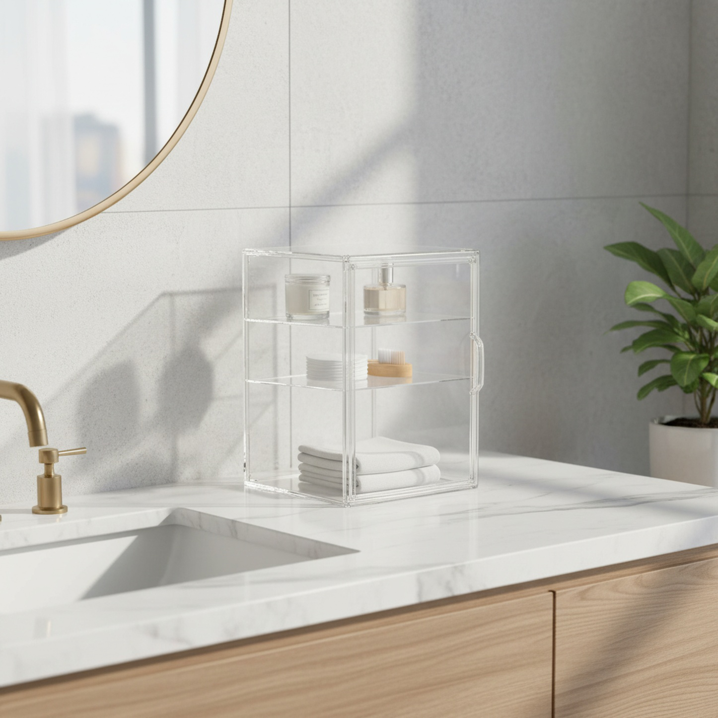 Boîte d'exposition en acrylique pour figurines, boîte transparente avec plaque centrale 2 pièces