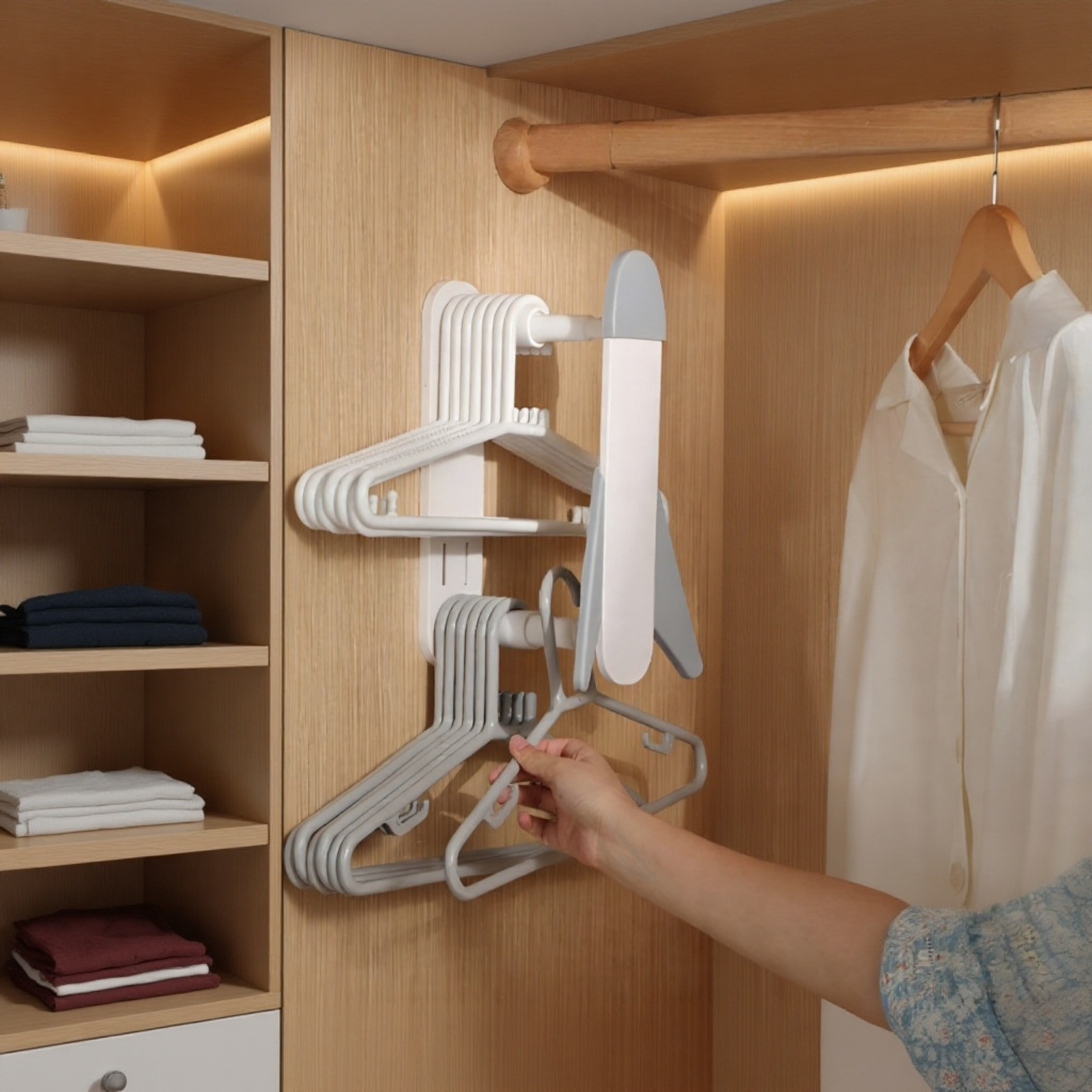 伸縮式壁掛け＆卓上兼用フック・穴あけ不要収納ハンガー