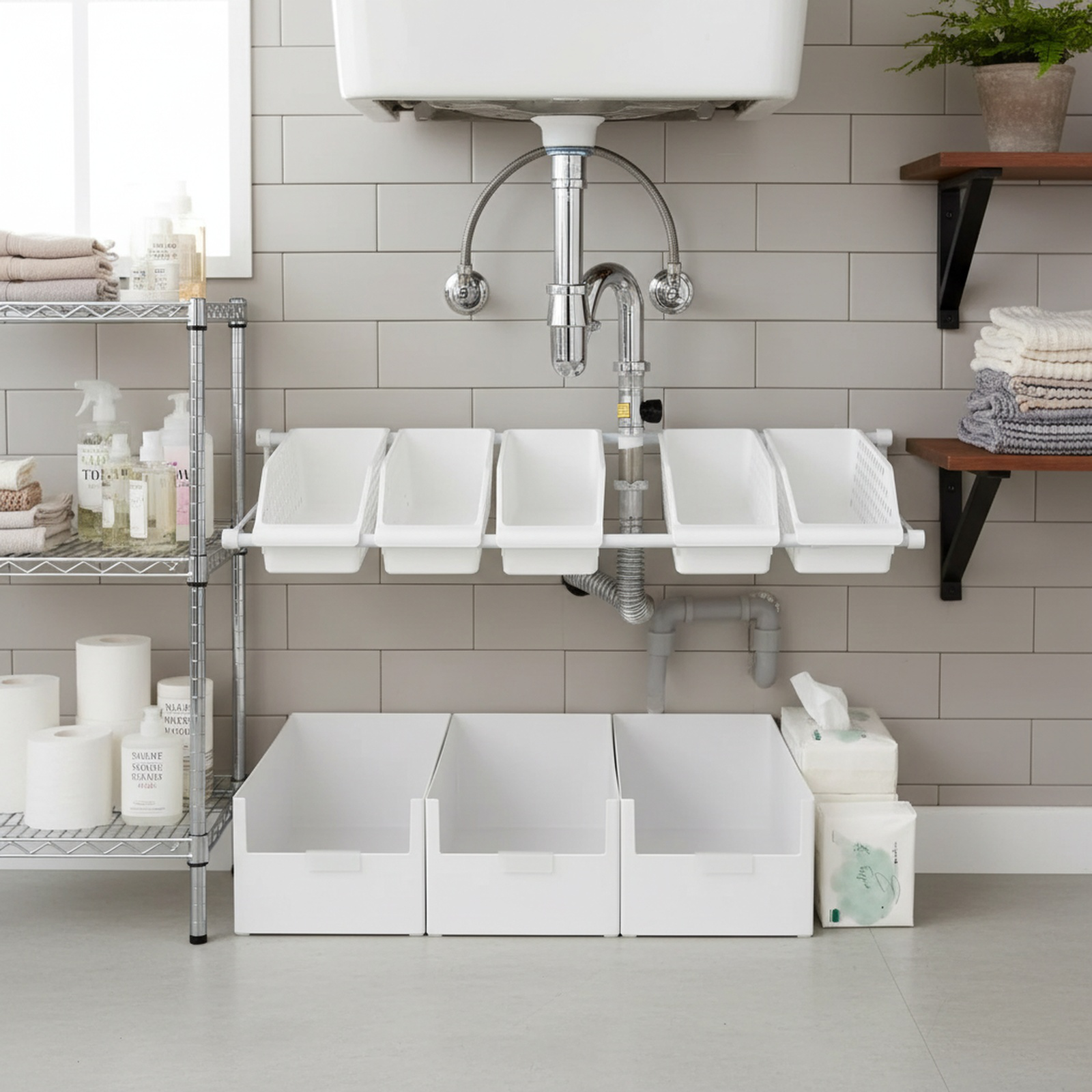 Organizador extensible para debajo del fregadero, no requiere perforación