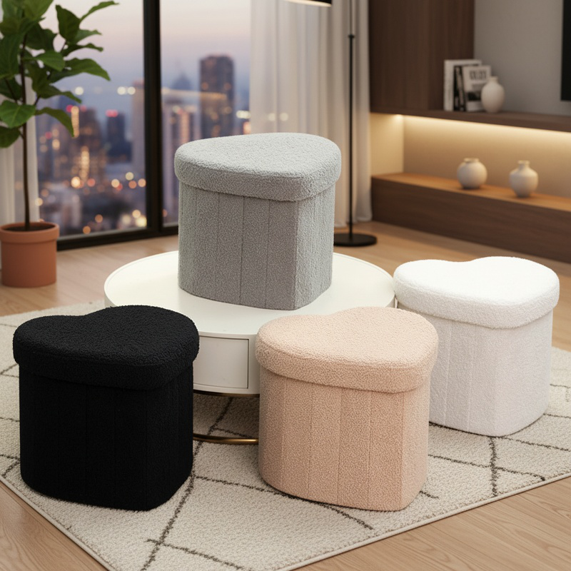 Taburete de peluche con diseño de corazón para decoración de sala