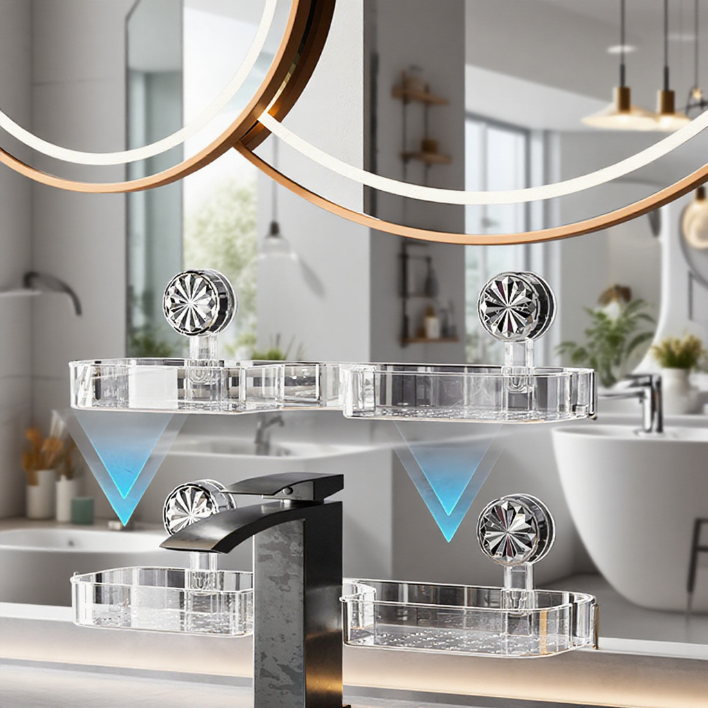 무타공 강력 흡착 U자형 세면대 선반