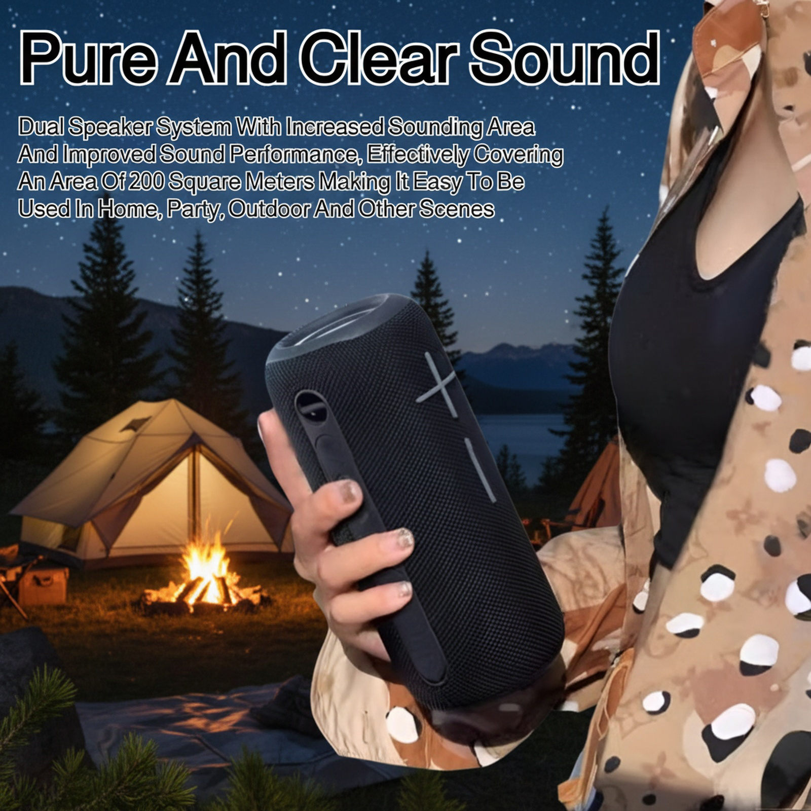 Outdoor use of wireless portable Bluetooth speaker by a pool