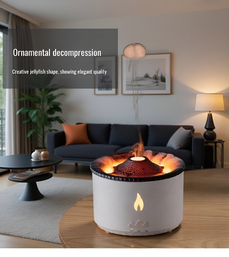 Portable volcano humidifier on office desk