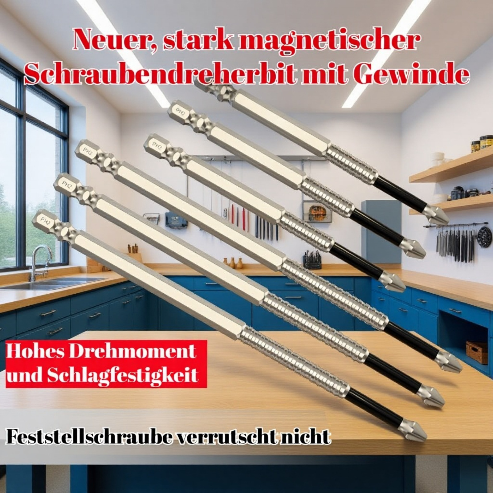 K5 Hochfester Sechskant-Bit-Satz mit Gewinde, rutschfest, für Elektroschrauber