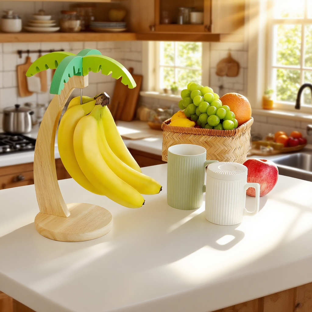バナナスタンド フルーツラック バナナスタンド 天然木製 フルーツラック サスペンションハンガー 多機能吊り下げ フルーツ収納ラック 耐荷重2kg キッチン リビングルーム ピクニックに適し