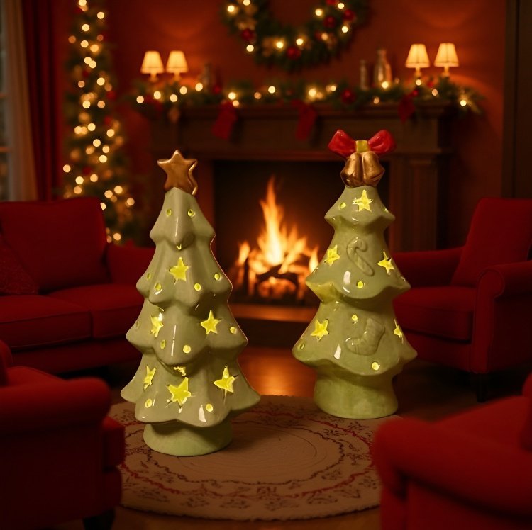 LEDライトが点灯したクリスマスツリーの雰囲気