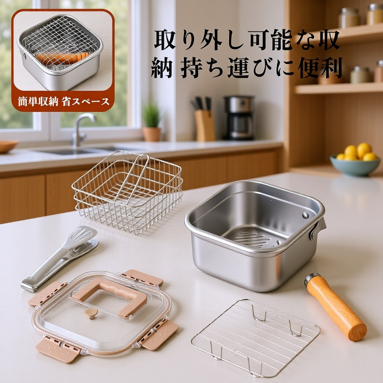 ステンレス製角型フライ鍋 天ぷら鍋 ラーメン鍋