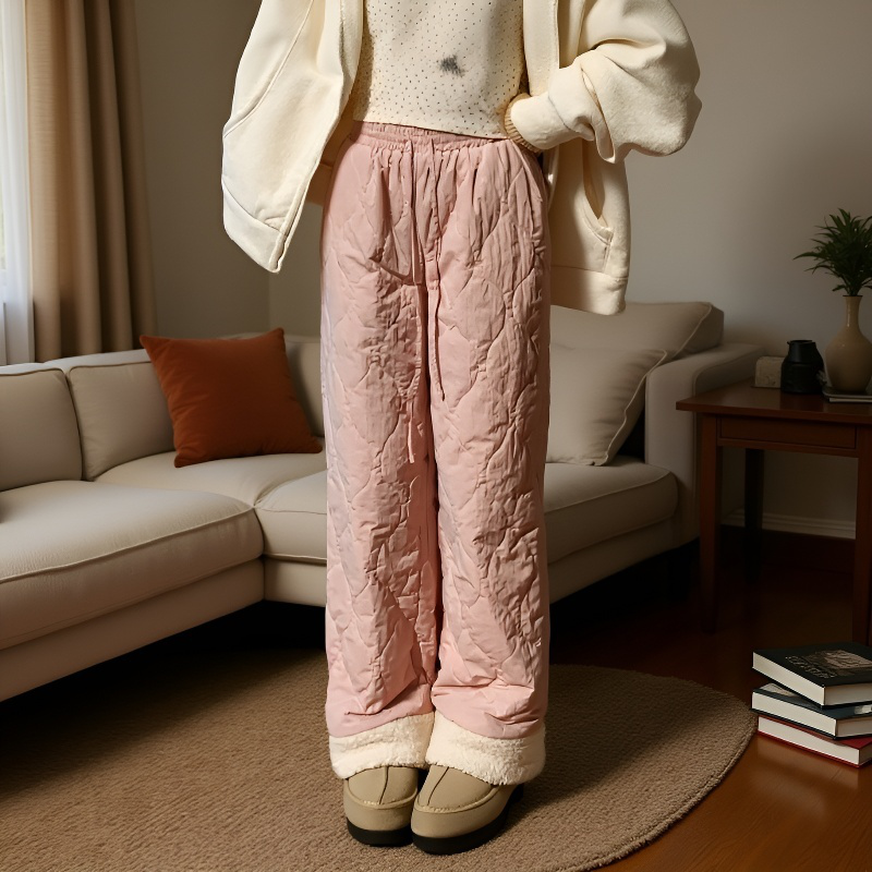 핑크 기모 도톰 일자 면 팬츠 오리지널 퀄리티 여성 잠금 온도 패딩 팬츠