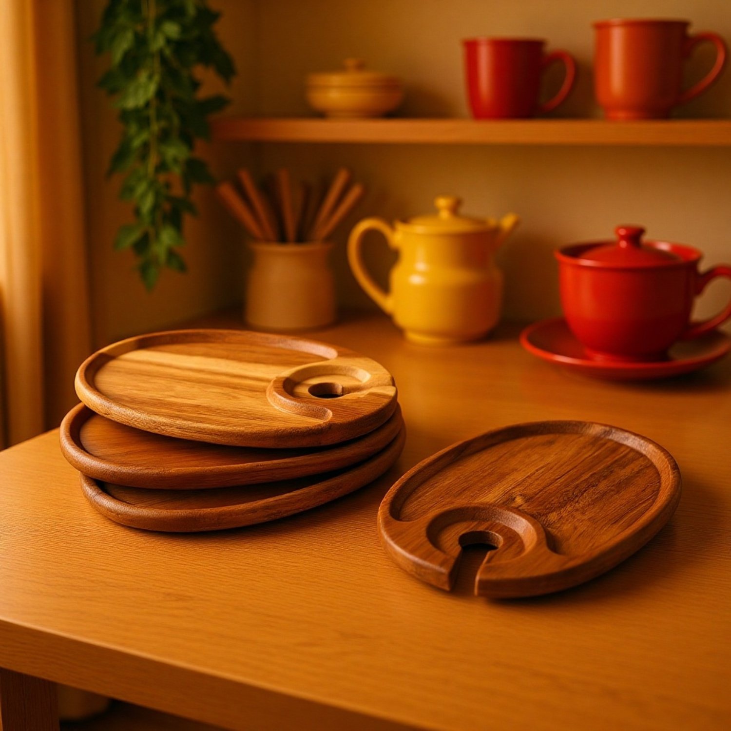 エコな木製素材のパーティートレイ使用例