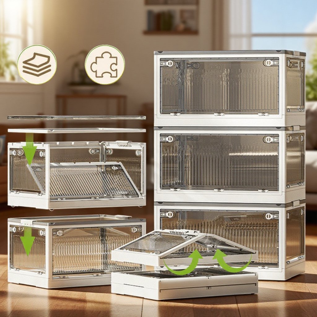 Caja de almacenamiento plegable de plástico grueso para armario y dormitorio