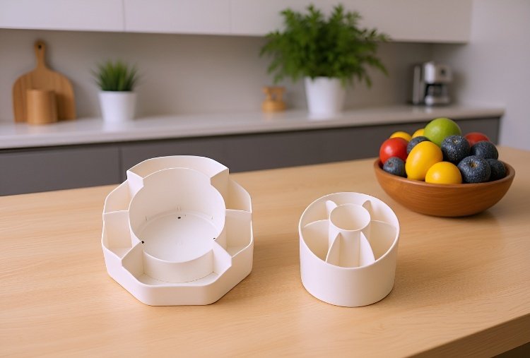 Space-saving desktop storage box in modern workspace