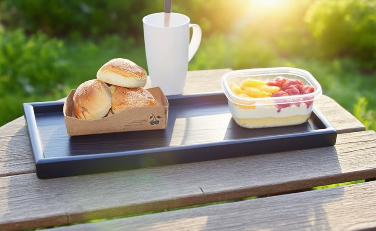 ブラックトレイ上に並ぶ食器