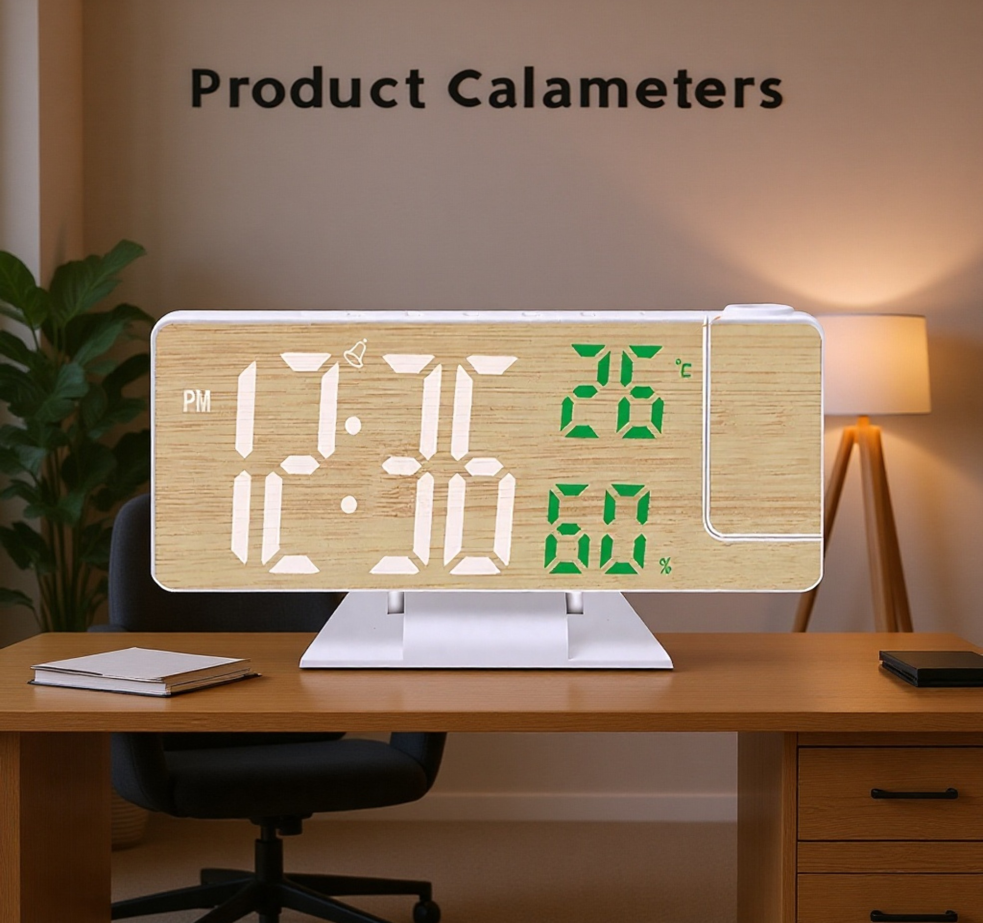 Multifunctional Wooden LED Projection Alarm Clock with Temperature and Humidity Display