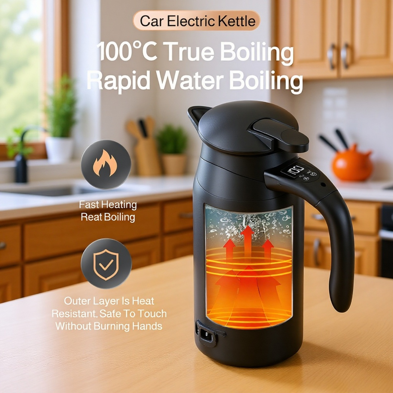 Compact car kettle with fast heating function