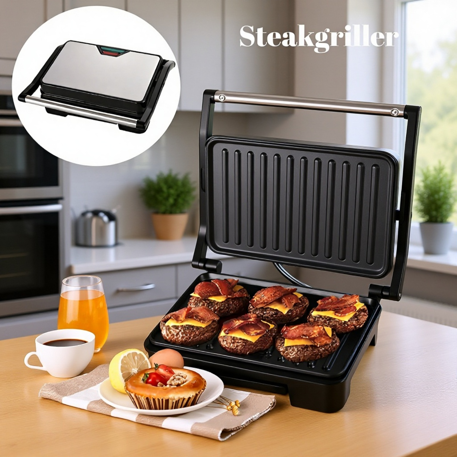 Multifunktionaler Sandwichmaker, Waffeleisen und Grillgerät
