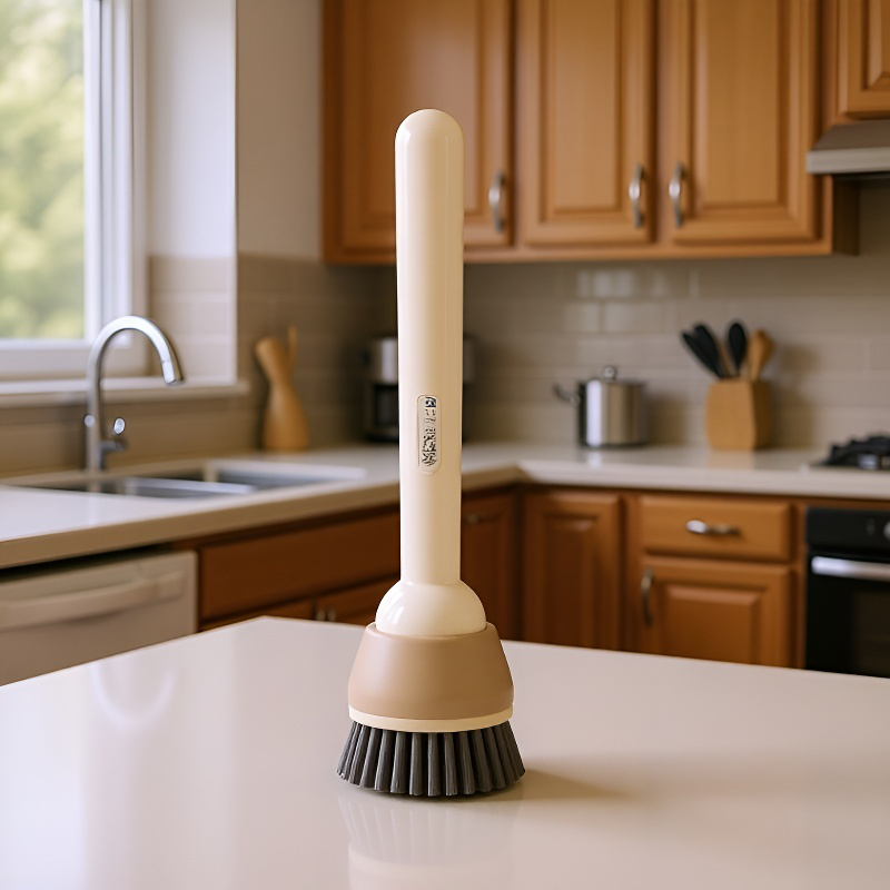 Cepillo de sartén de mango largo ajustable y giratorio