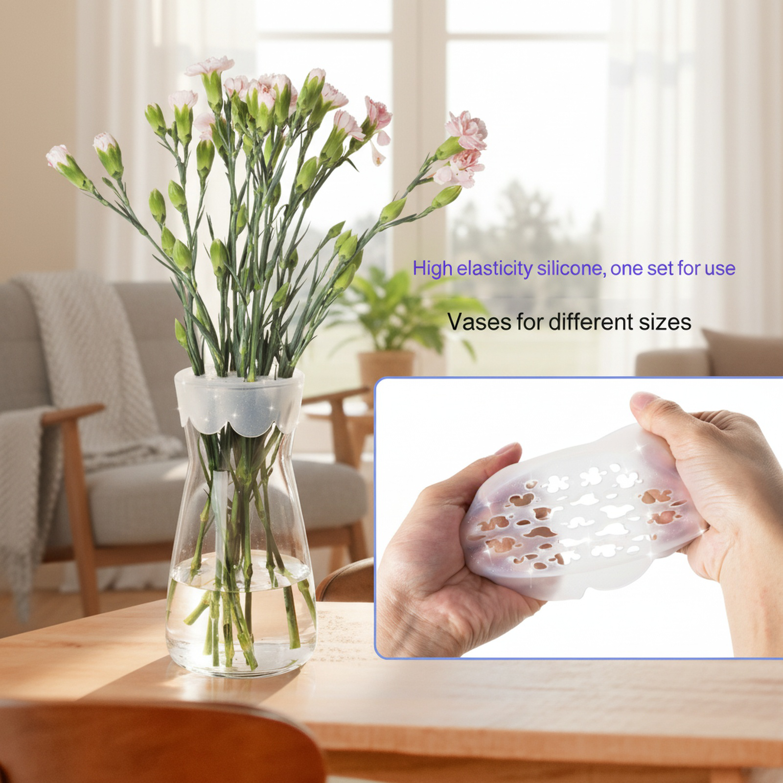 Flexible silicone vase alternative for bouquets