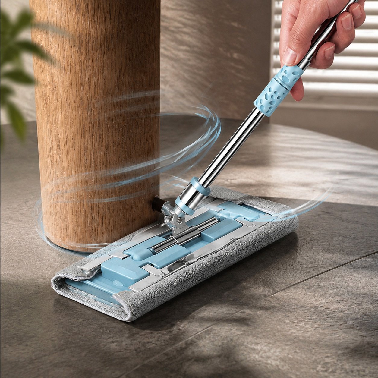 Efficient floor cleaning with stainless steel self-wringing mop