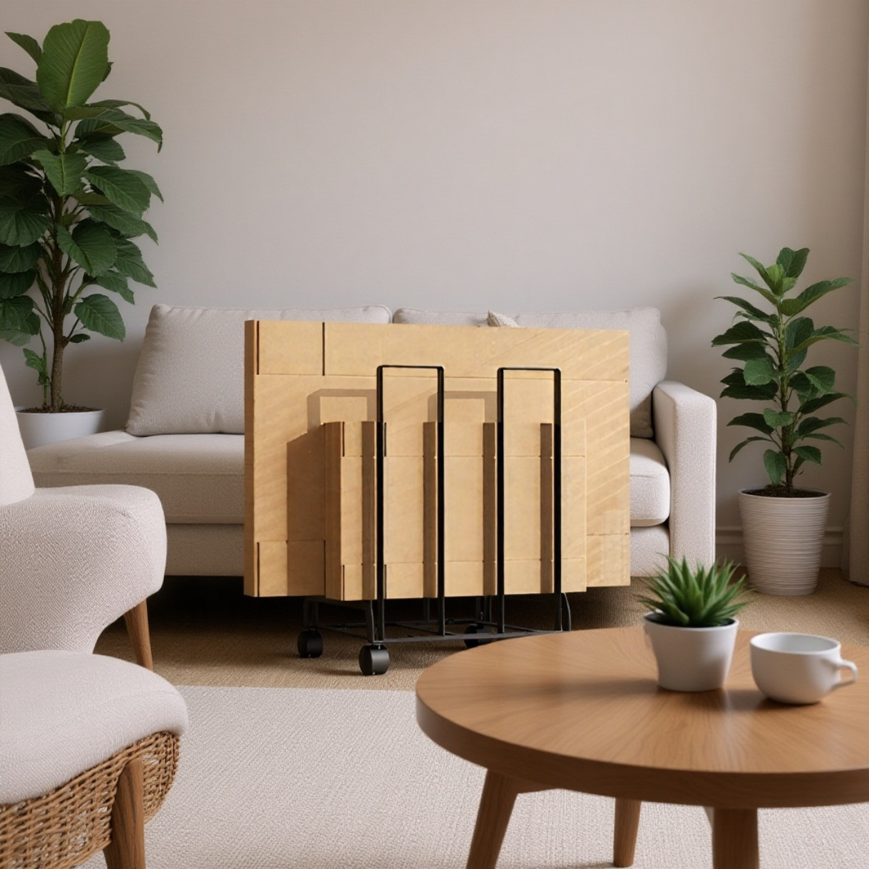 和風キャスター付き移動式段ボール収納ラック雑貨収納カート家庭用倉庫段ボール収納ラック