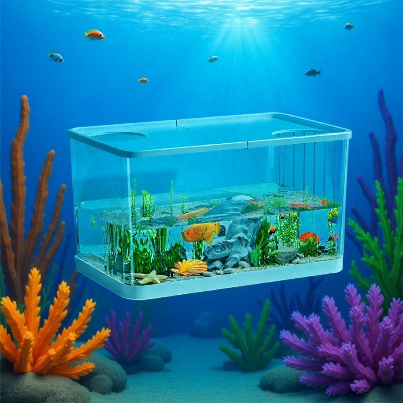 Acuario ecológico de plástico para mascotas, multifuncional, para criar peces y tortugas en el hogar