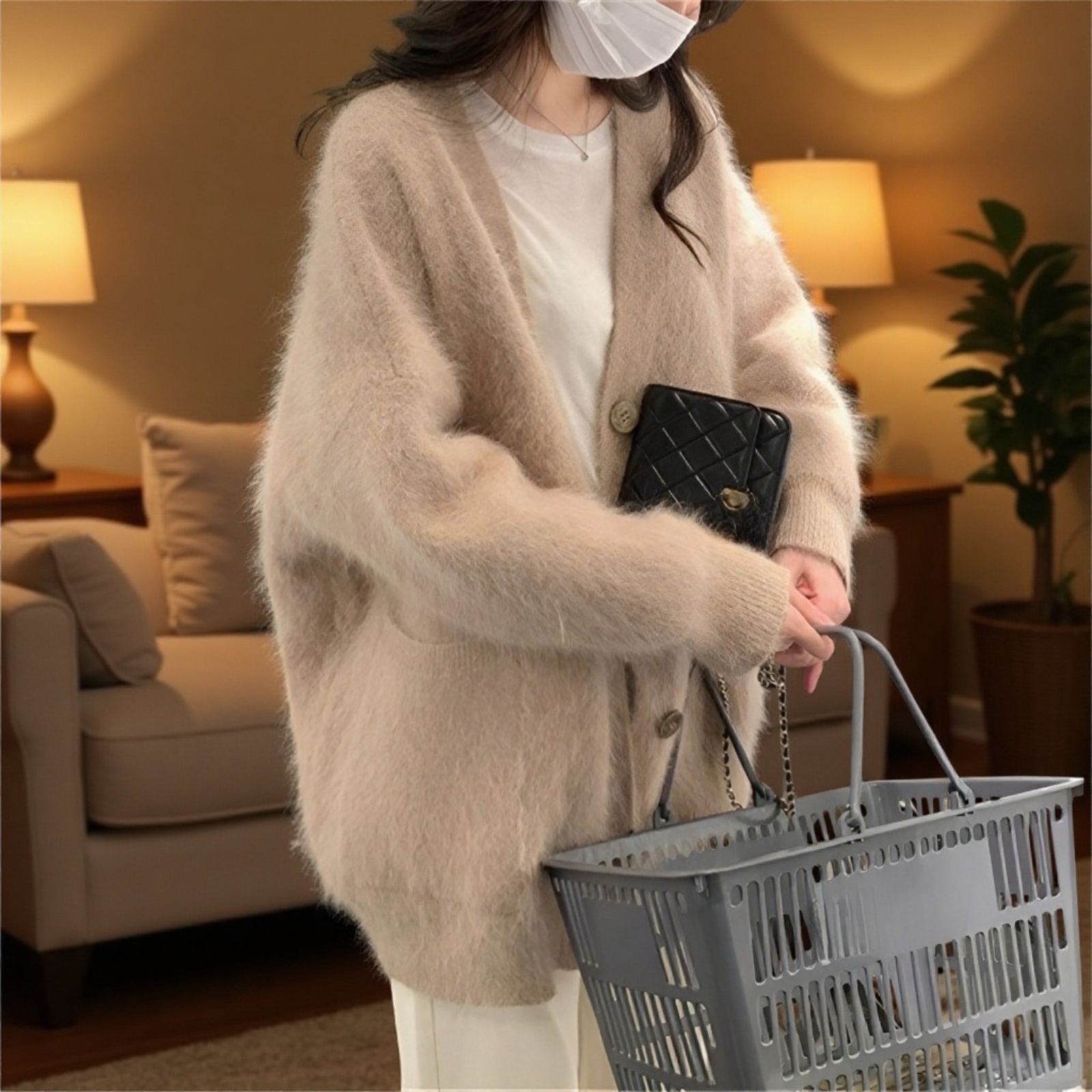 ファッショナブルで柔らかく着心地の良いレディースセーターカーディガン、新しい秋冬スタイル、ゆったりとしたゆったりとした、優しいフェイクミンクニットカーディガン。