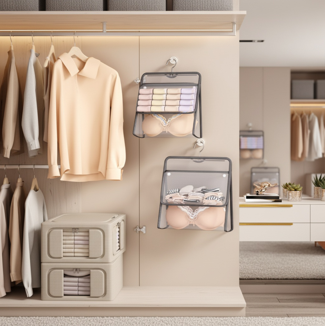 ワードローブ用吊り下げバッグ 靴下収納に最適