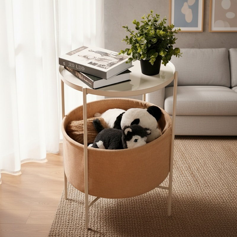 Contemporary iron table with decorative items