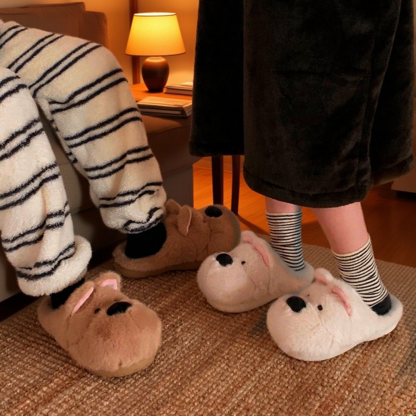 滑り止め付き厚底女性用室内もこもこスリッパ