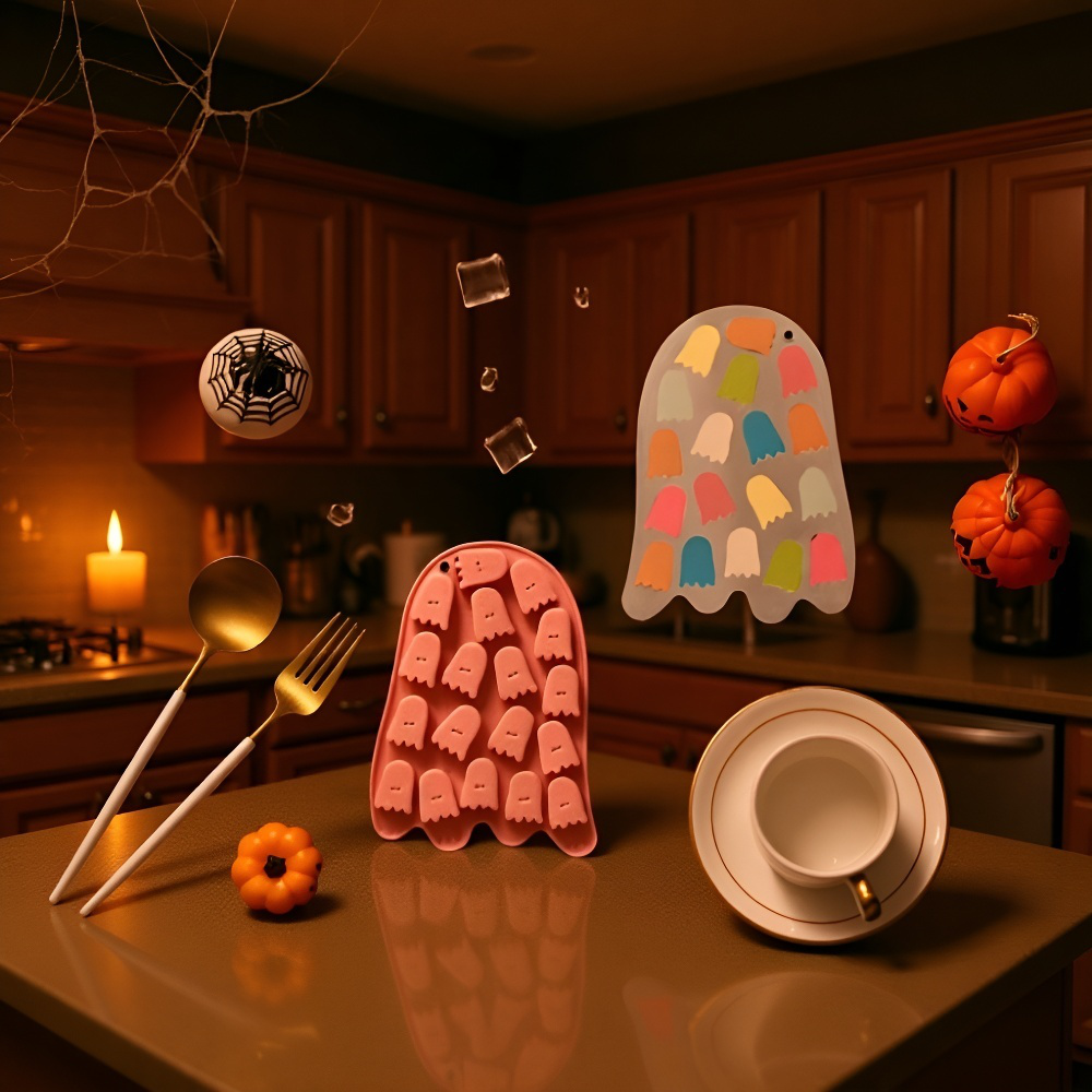 ケーキ生地を流し込んだ幽霊シリコン型