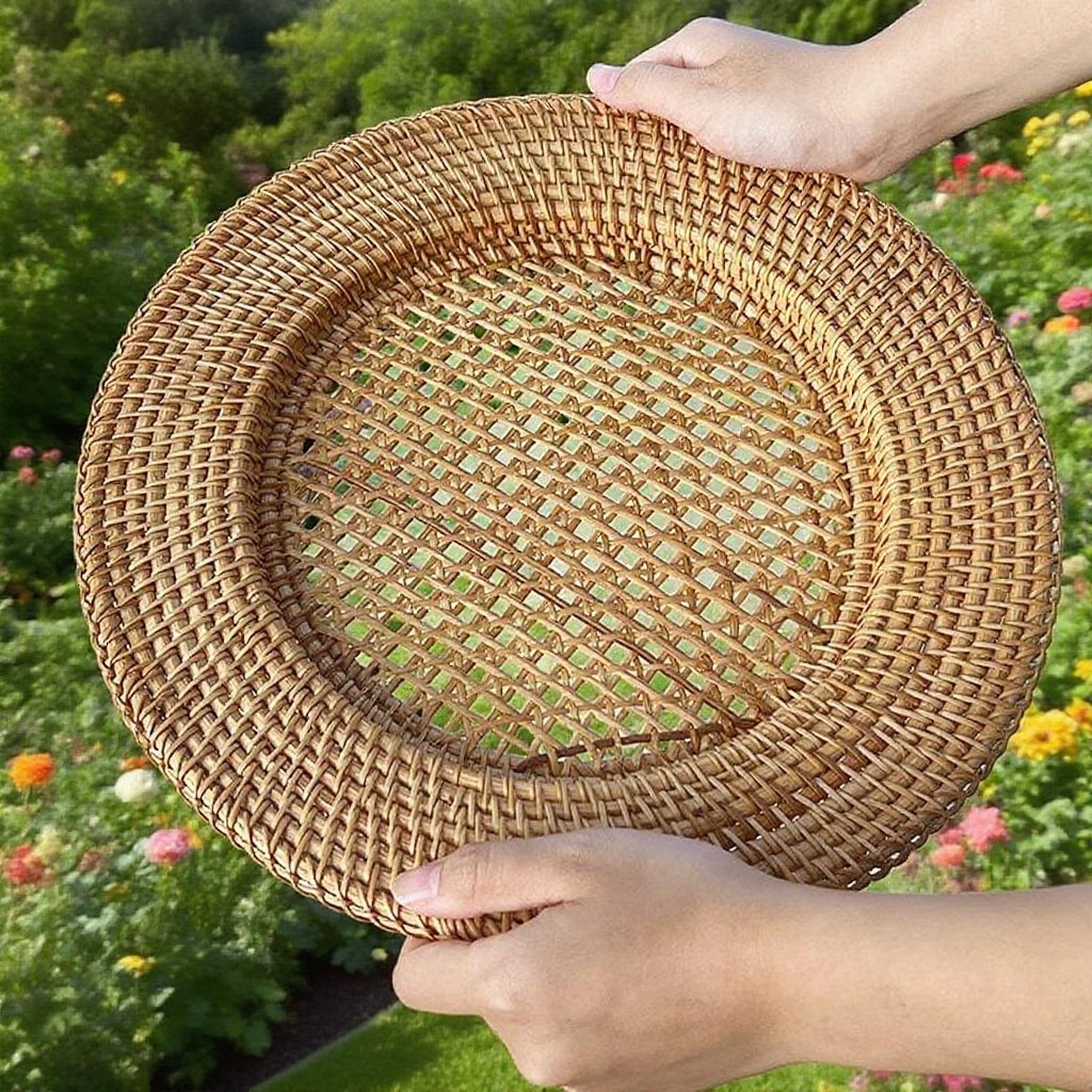手工編織圓形防燙隔熱藤編餐墊