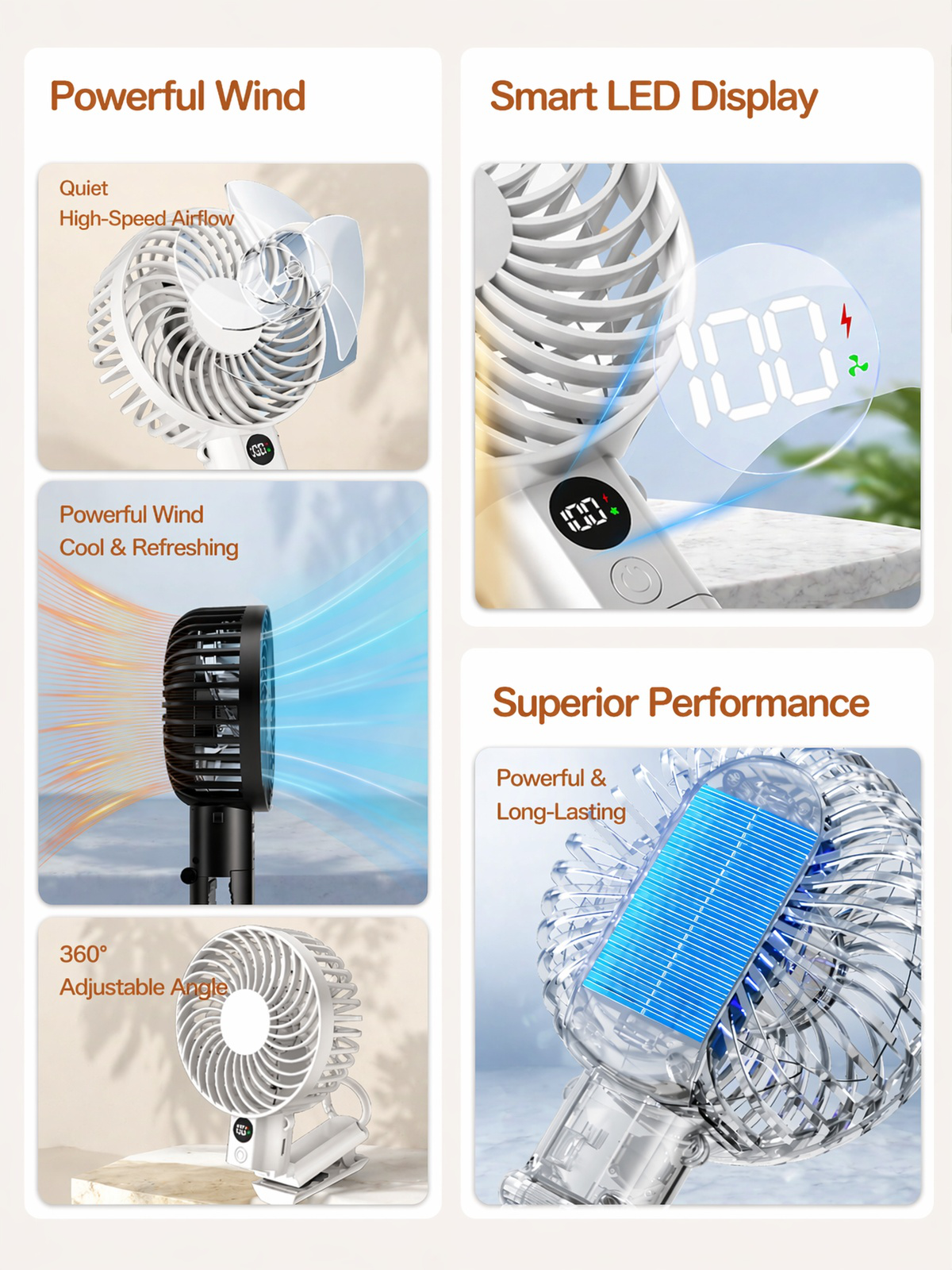 Portable handheld mini fan with smart digital display