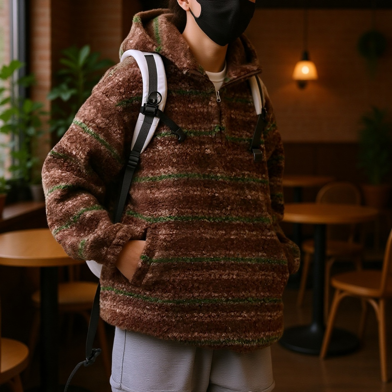 Tavasszal Új Japán Stílusú Csíkos Laza Gyapjú Kabát Férfiaknak