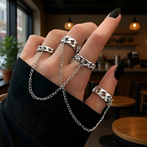 28dílná sada prstenů s diamantem, srdcem a vlnovým vzorem, zlatý geometrický styl