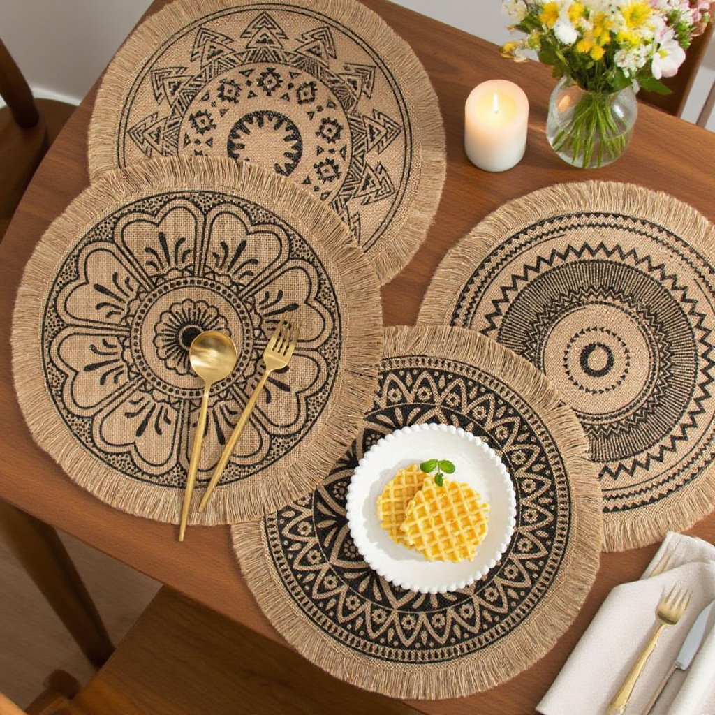 원형 수제 쿠션의 세련된 짜임 디테일