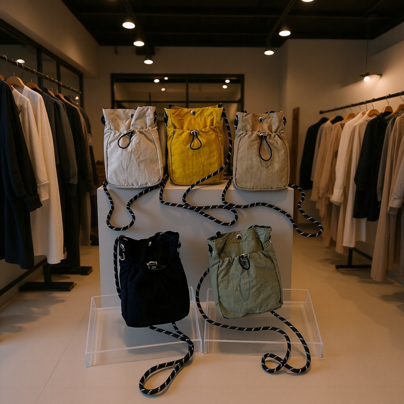 レディース夏新作人気斜めがけミニ巾着キャンバスショルダーバッグ