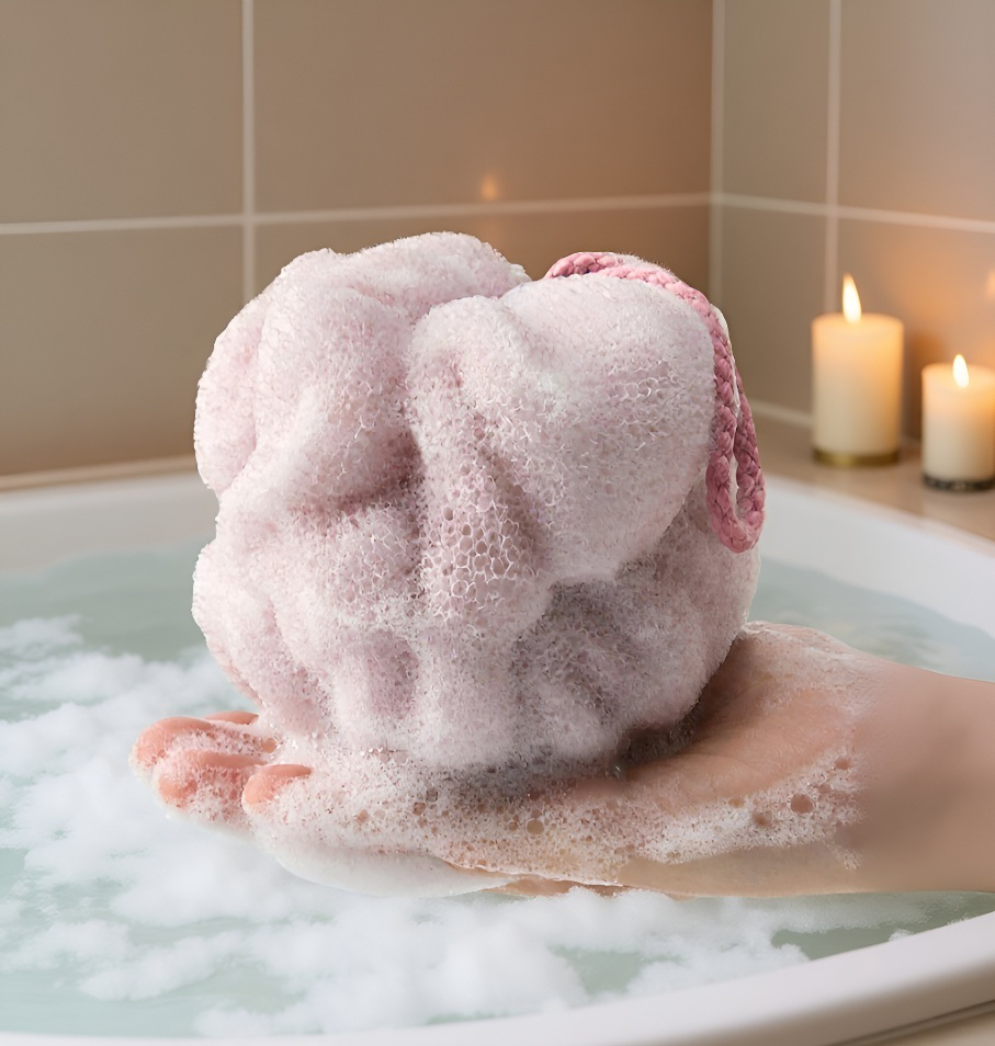 ボディ洗浄用ヘチマバスボールの使用イメージ