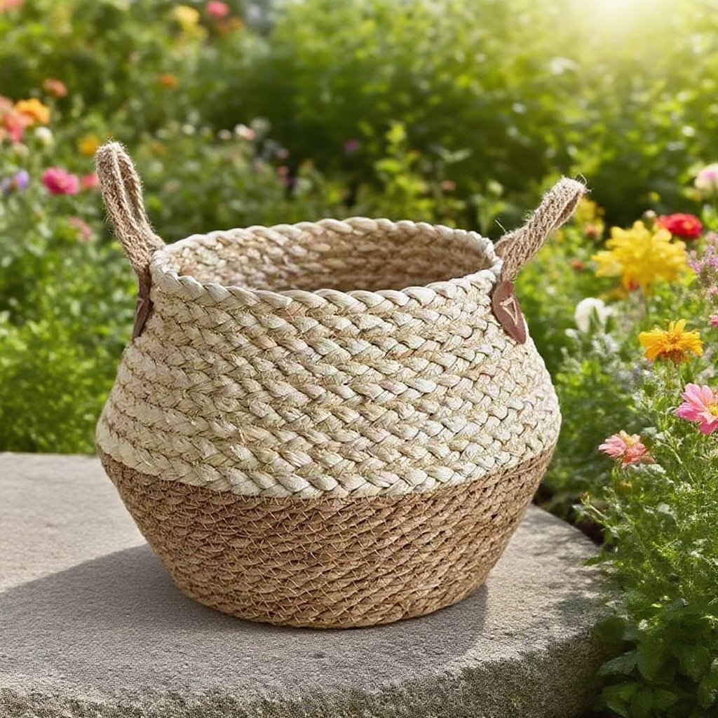 حديقة زهور الزينة المصنوعة من القش