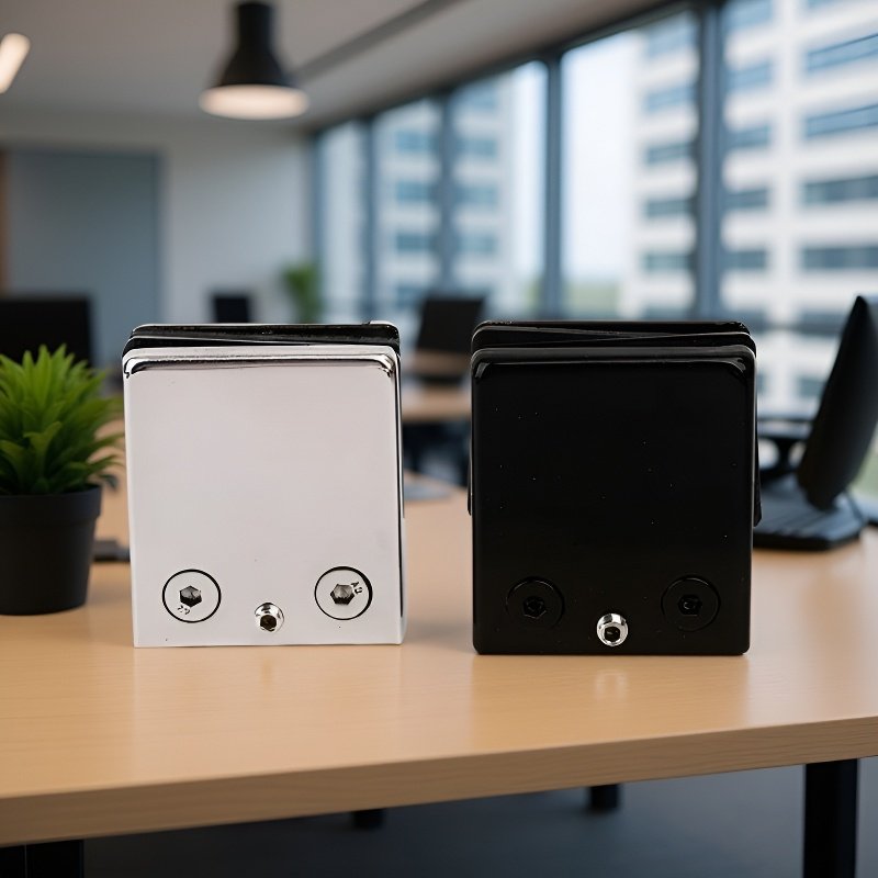 Czarny uchwyt do szkła, wspornik półki szklanej