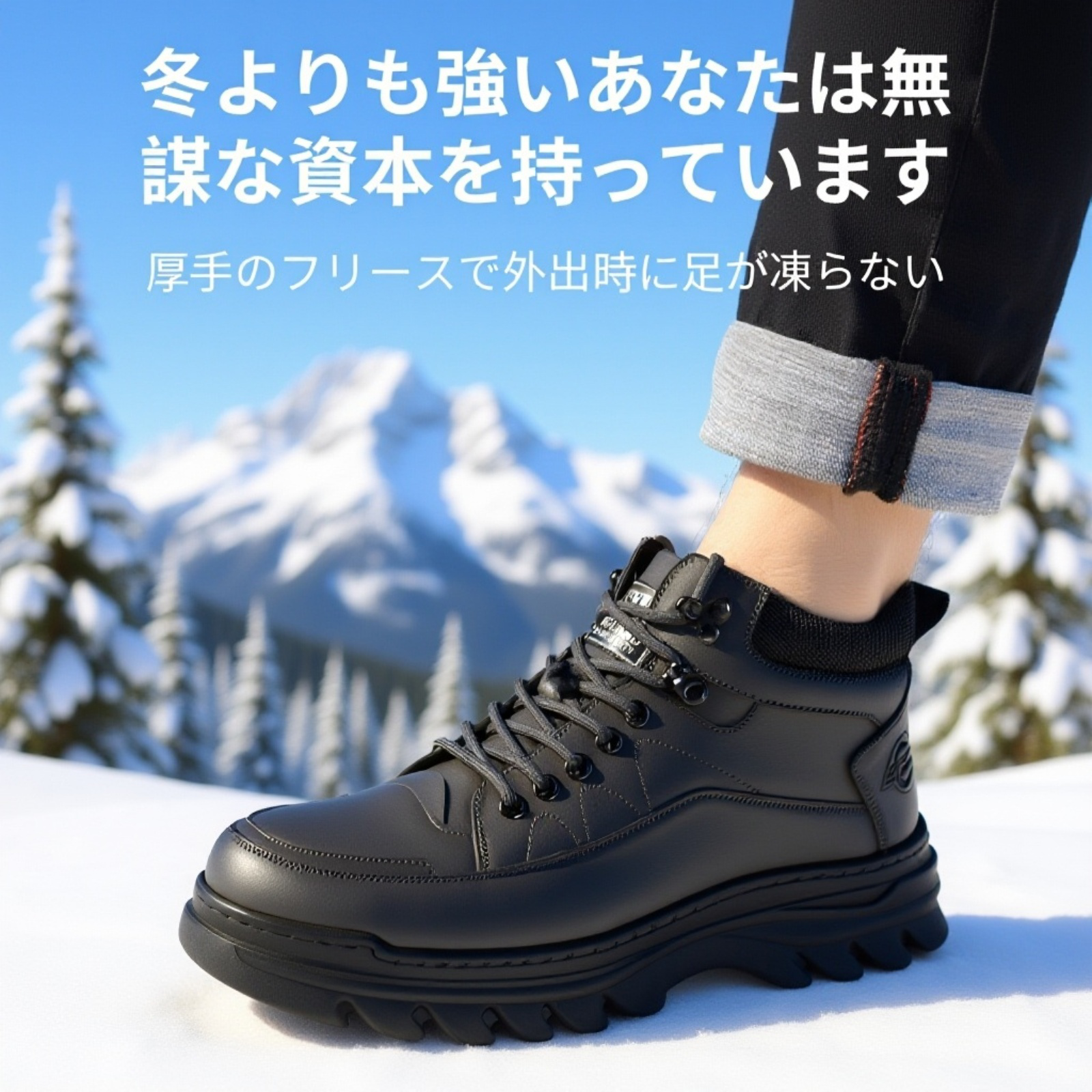 新作冬用カジュアルレースアップブーツ 裏起毛厚底スノーブーツ メンズ