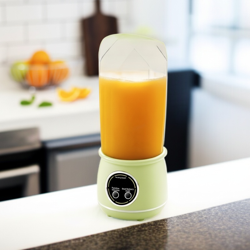 Portable juicer squeezing fresh orange juice