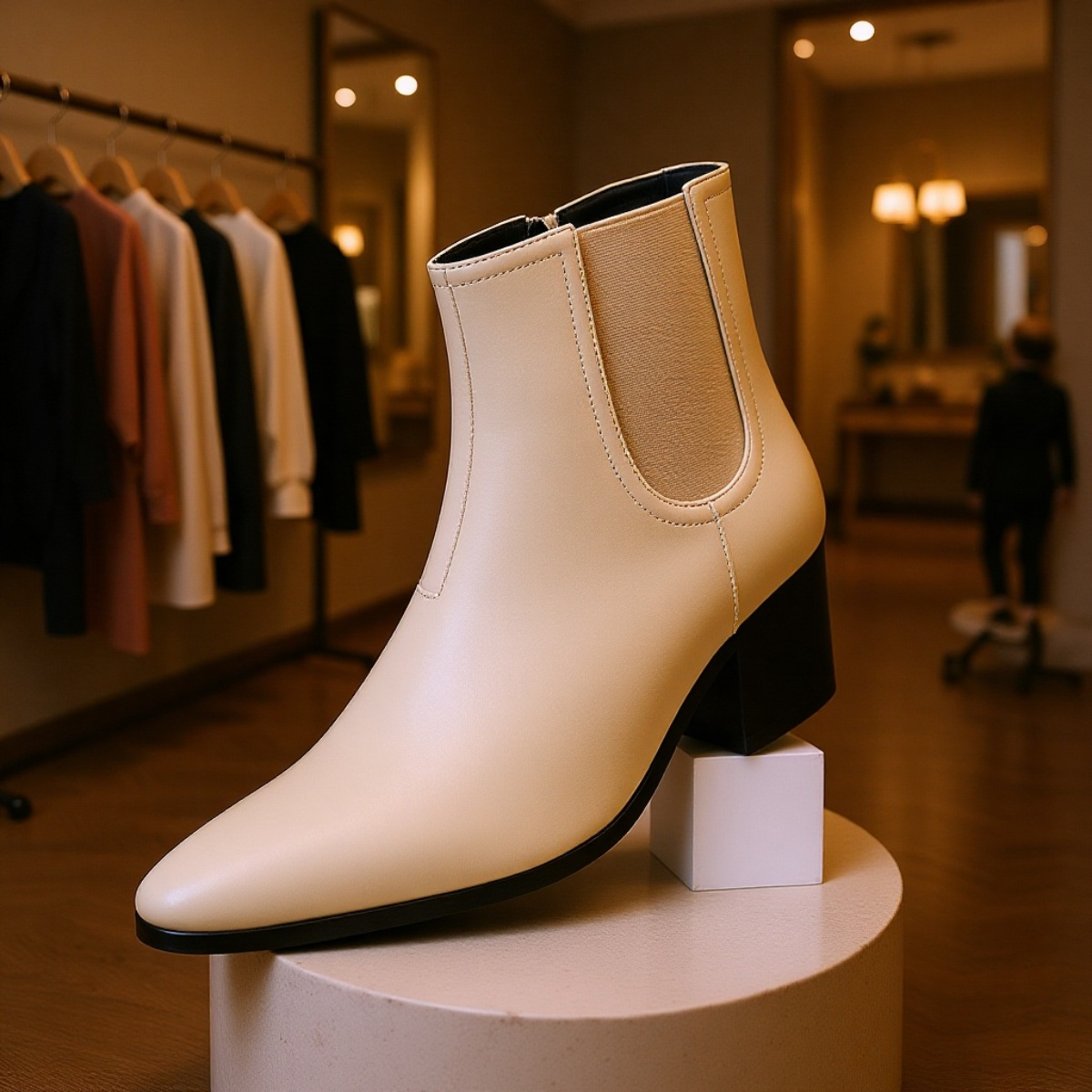 メンズ厚底チェルシーブーツ ファッションハイヒールショートブーツ スクエアトゥハイカットブーツ