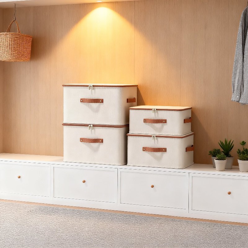 Caja organizadora de armario de gran capacidad, plegable de algodón y lino
