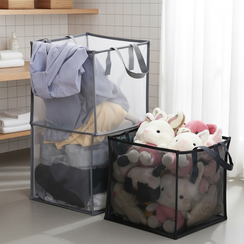 Large Foldable Mesh Laundry Hamper with Handles