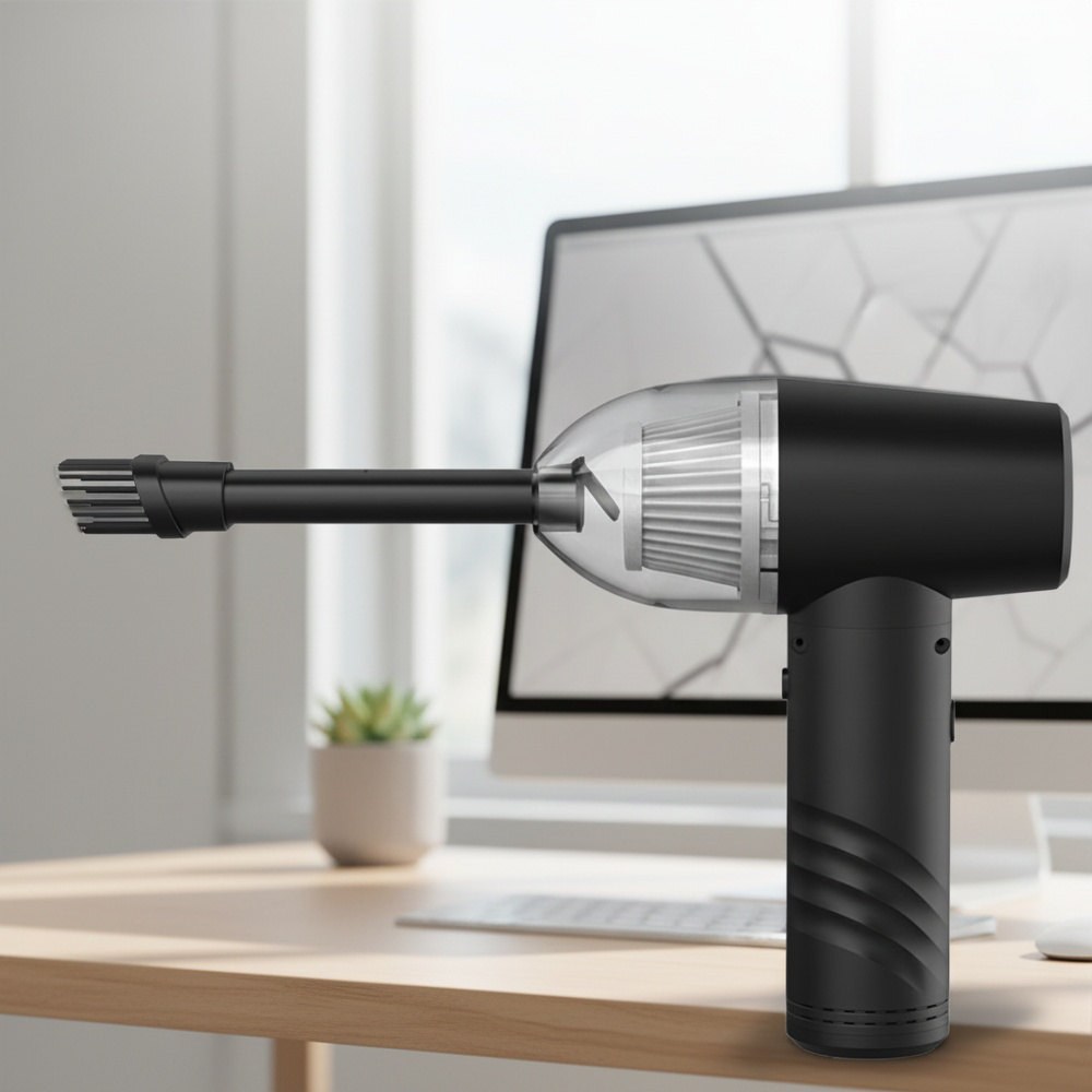 Portable handheld vacuum cleaner in use inside a car