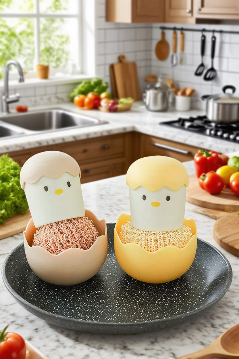 Bola de limpieza creativa con diseño de huevo y pollo