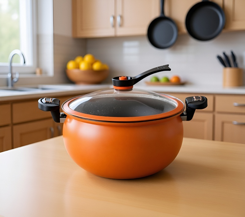 おしゃれな厚手ノンスティック微圧調理鍋・麦飯石風