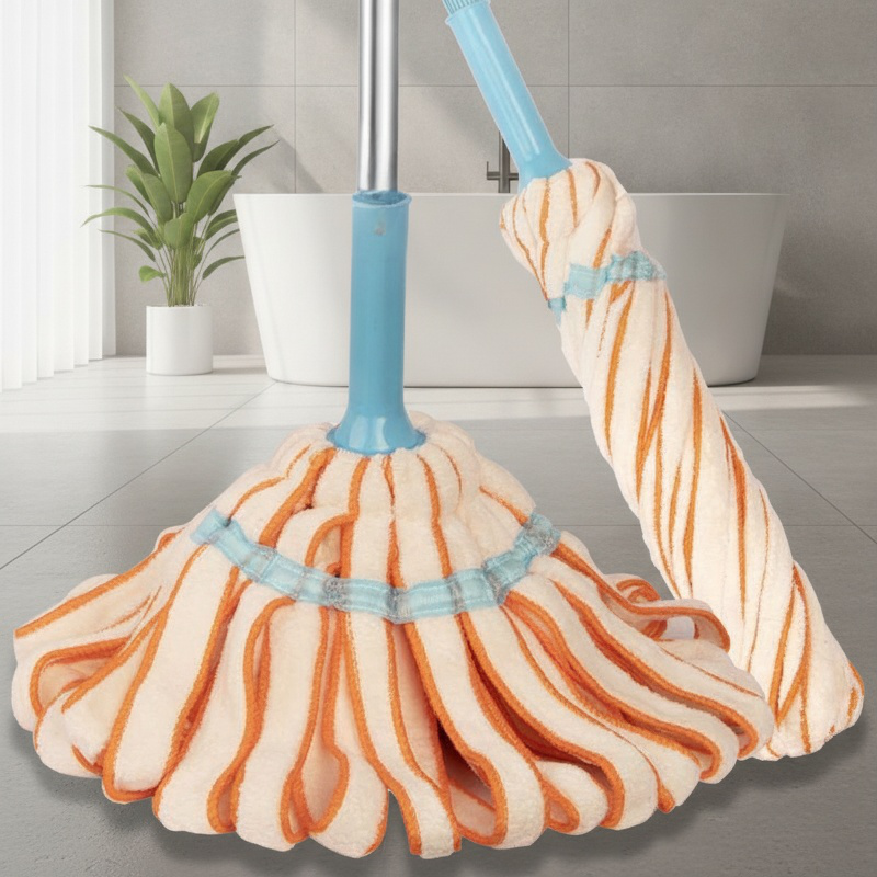 Large self-twisting mop for hands-free cleaning